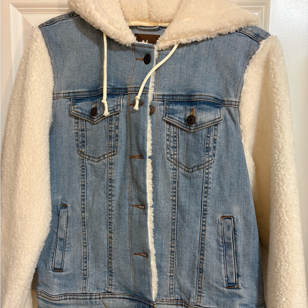 Denim Jacket with Sherpa Sleeves & hood